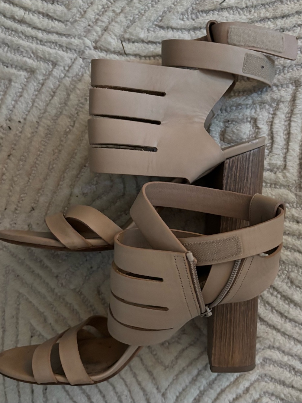 VINCE Nude Strappy Block Heel Sandals
